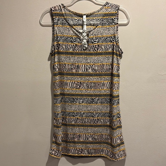 NY Collection Brown and Tan Sleeveless Scoop Neck Sundress - Picture 1 of 4